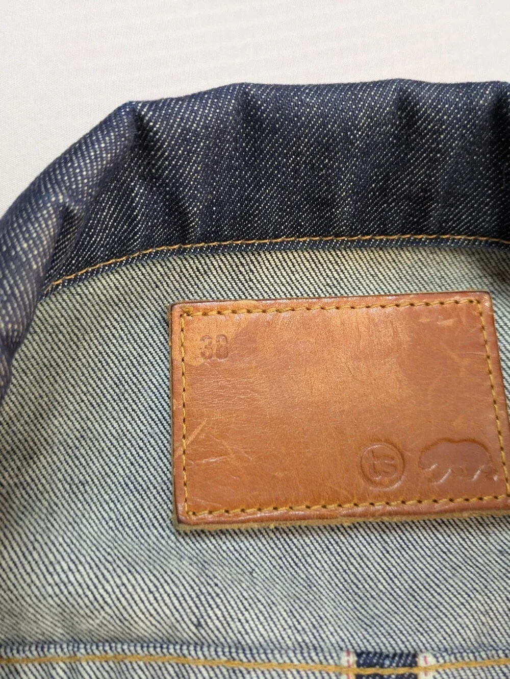Taylor Stitch Selvage Denim Jacket Mens 38 Indigo Long Haul Trucker Organic EUC